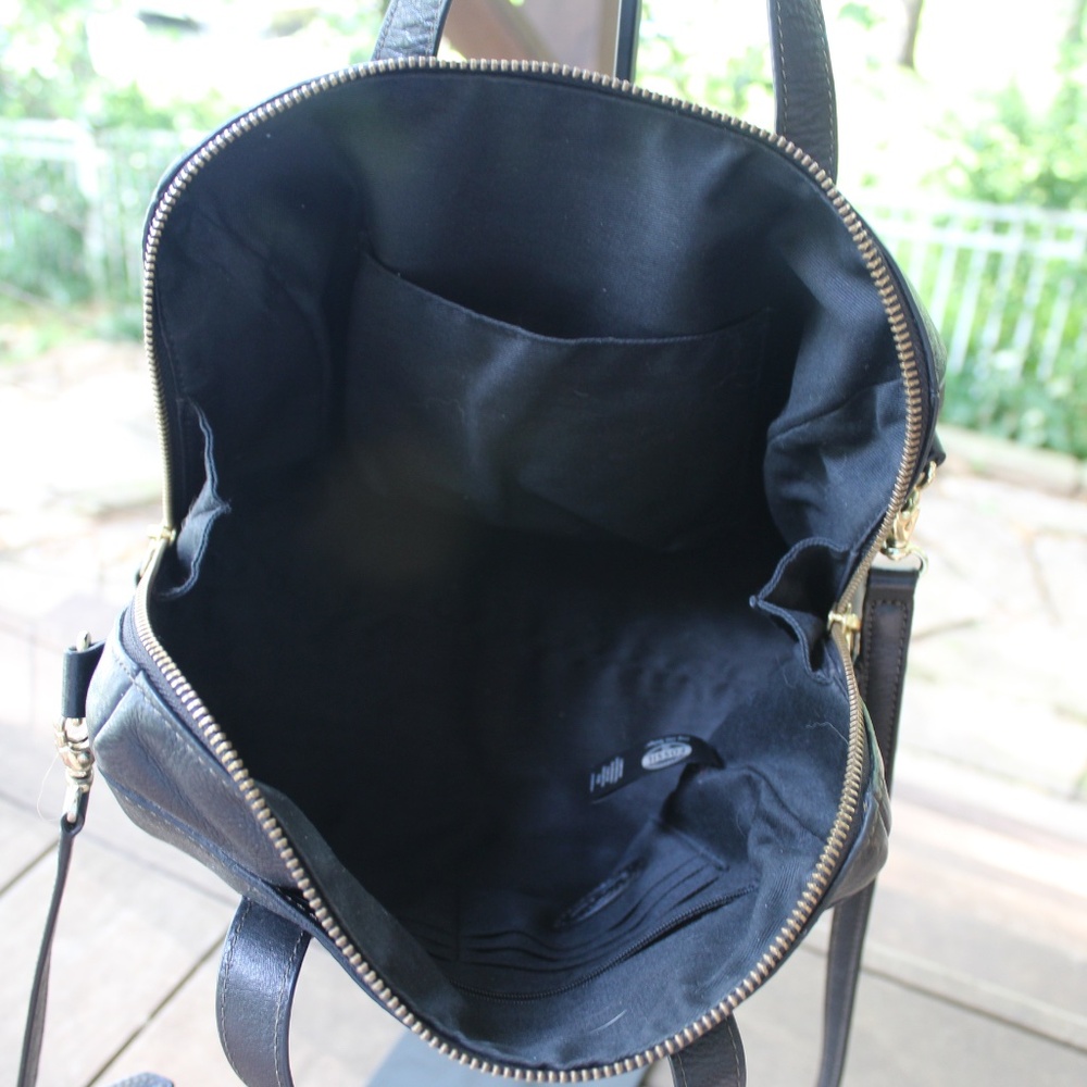 Fossil Black Leather Satchel with Gold Accents - Picture 7 of 11